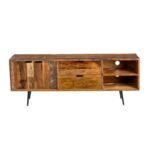 Grand Meuble TV 160cm end Bois Massif Recycle & Metal Noir - Image 2