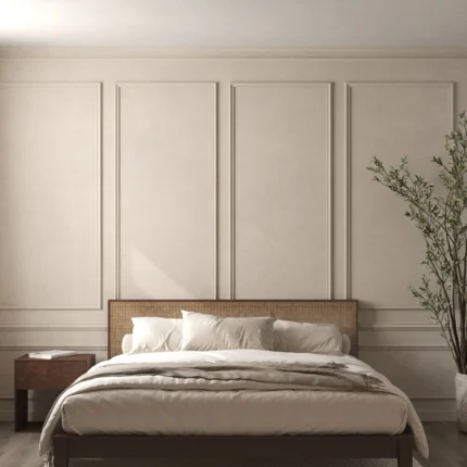 Minimalist Dark Wood & Rattan Bed, Wood & Rattan Bed frame