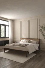 Minimalist Dark Wood & Rattan Bed frame - Image 3