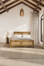 Solid Wood & Rattan Bed  - Image 2