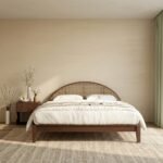 Dark Wood & Rattan Arch bed