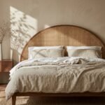 Dark Wood & Rattan Arch bed