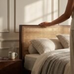 Minimalist Dark Wood & Rattan Bed frame - Image 3