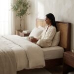 Minimalist Dark Wood & Rattan Bed frame - Image 2