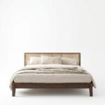 Minimalist Dark Wood & Rattan Bed frame