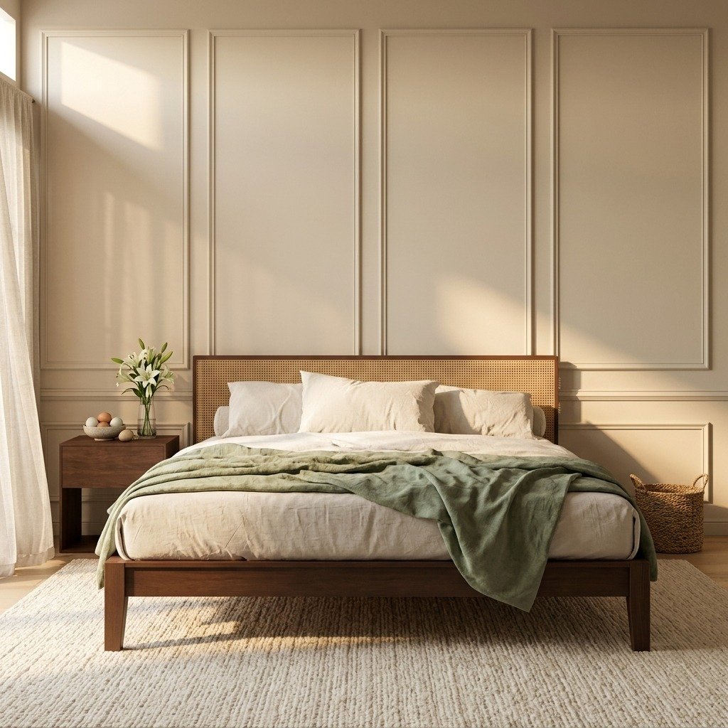Minimalist Dark Wood & Rattan Bed frame Minimalist Dark Wood & Rattan Bed frame