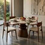 Table à manger design ronde bois et marbre - Image 3