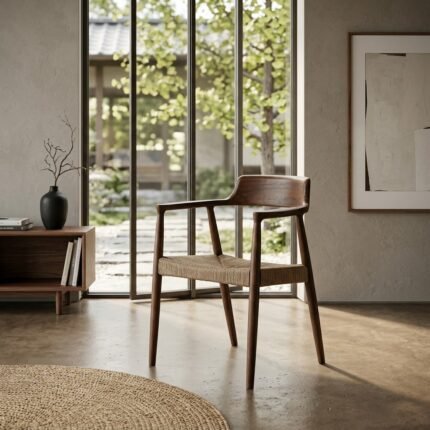 Lot de 4 fauteuils en bois couleur noyer