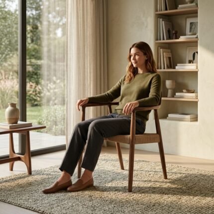 Lot de 4 fauteuils en bois couleur noyer