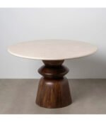 Table à manger design ronde bois et marbre - Image 3