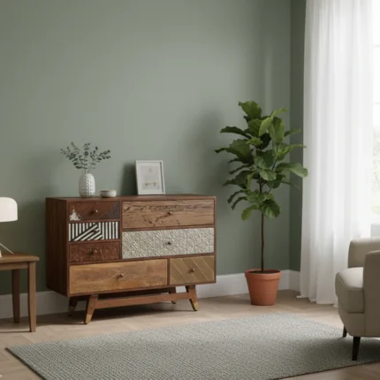 commode multi matériaux en bois de