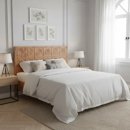 tête de lit sculptée en bois de