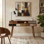 bureau 5 tiroirs en bois massif - Image 2
