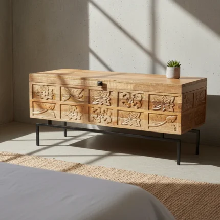 coffre sculpté en bois de manguier