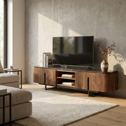 Meuble TV Priti en marbre noir