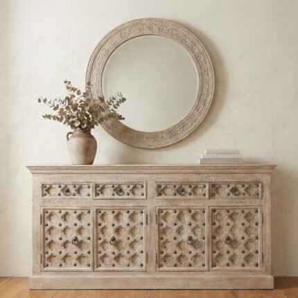 buffet sculpté en bois de manguier