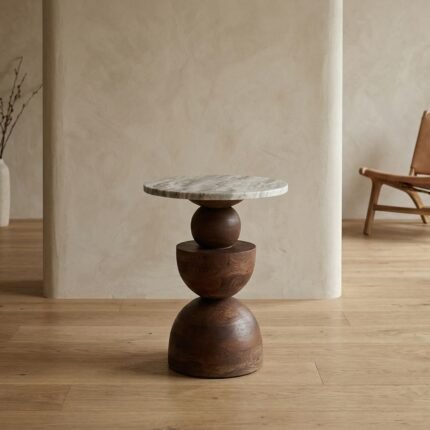 wooden pedestal marble top table