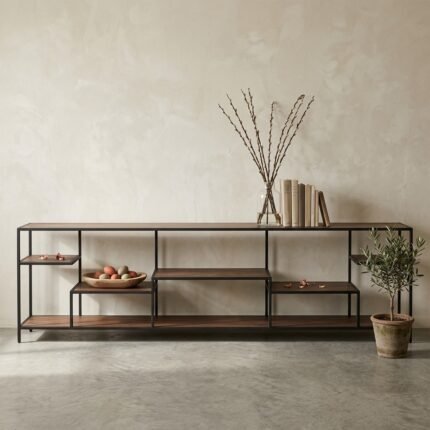 étagère basse industrielle en manguier