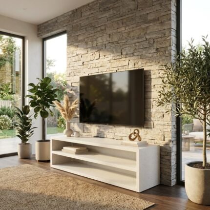 Off-White Speckled Microconcrete TV Unit