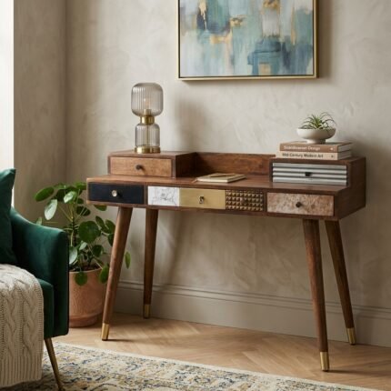 bureau 5 tiroirs en bois massif