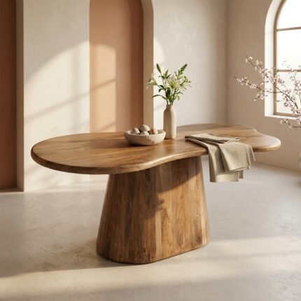 Eettafel Priti Brown Mango Wood Dining Table With Monolithic Leg - Organic | 200 cm