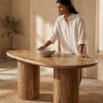 Eettafel Priti brown mango wood dining table with Column Leg - Organic | 160 cm - Image 2