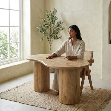 Eettafel Priti Natural Mango Wood Dining Table With Column Leg- Organic | 180 cm