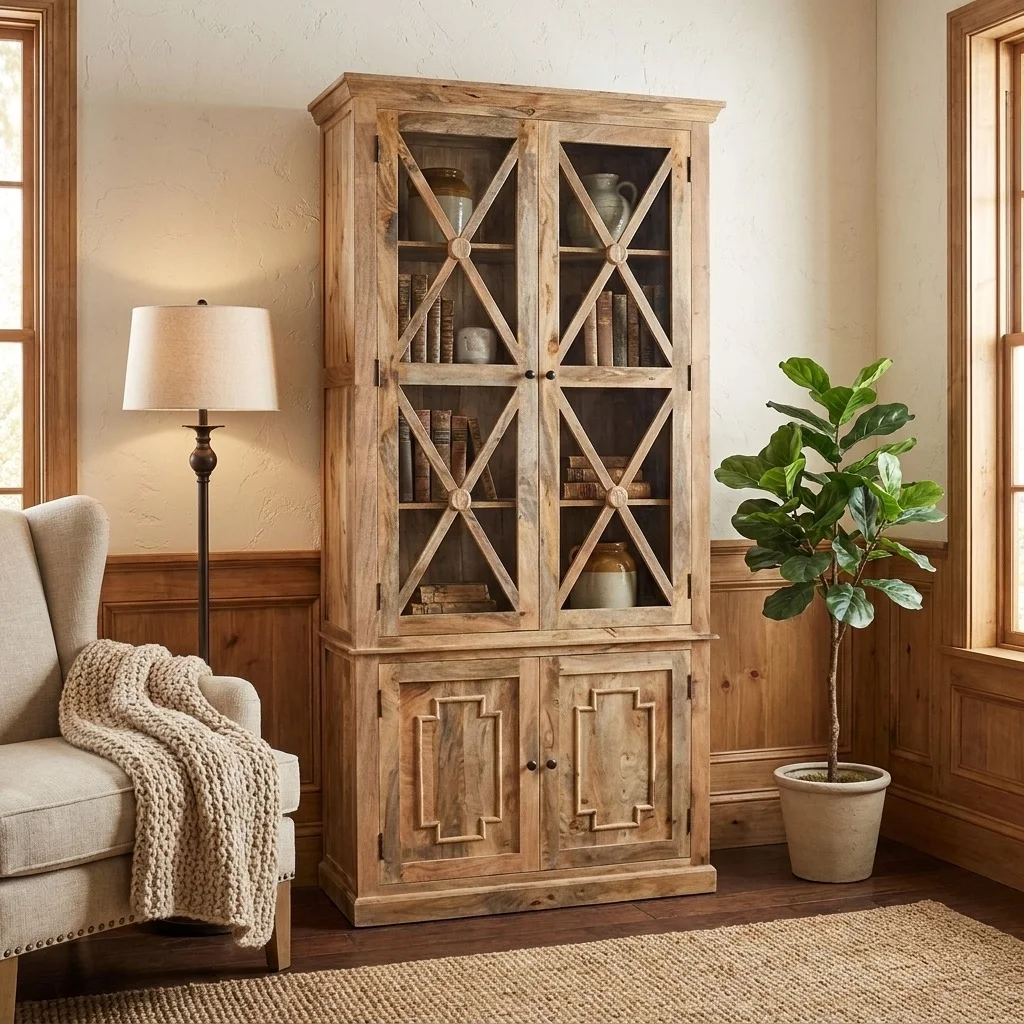 Exclusive Mango Wood Horizon Hutch Cupboard with Artistic Detailing